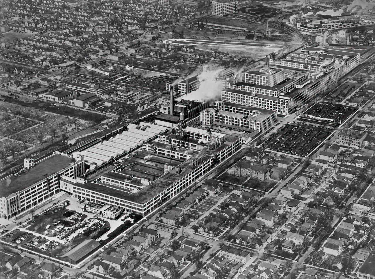 1937 aerial view of Packard factory