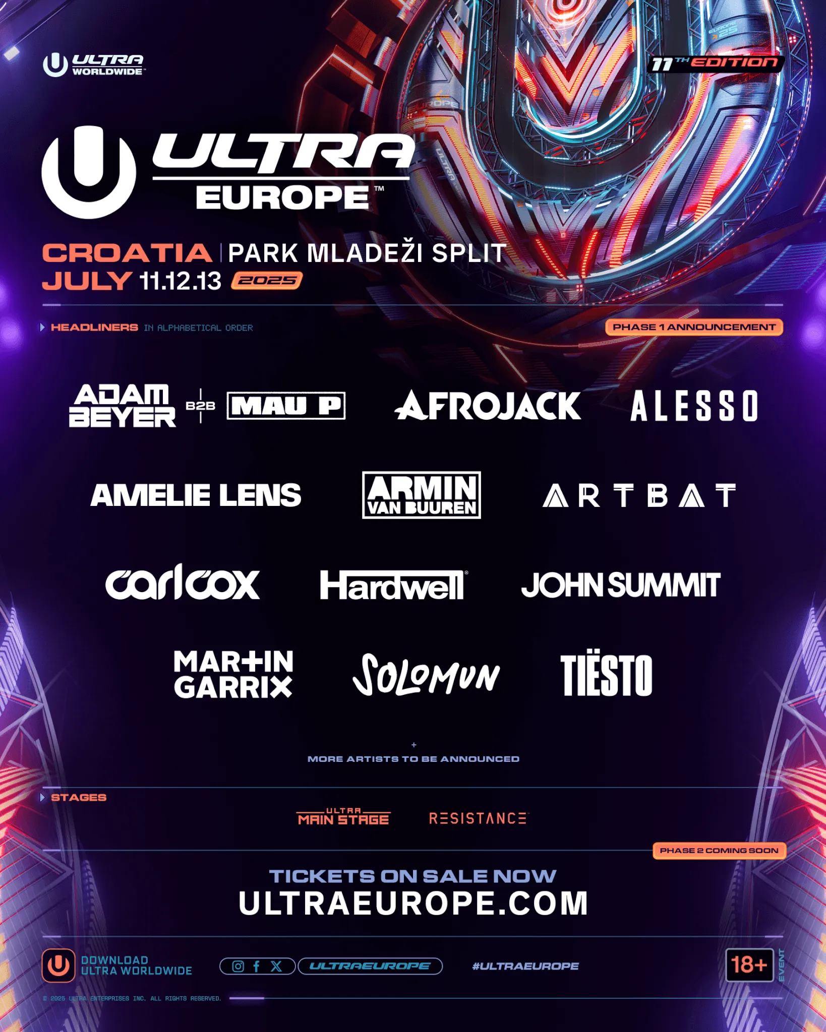 Ultra Europe announces phase 1 headliners